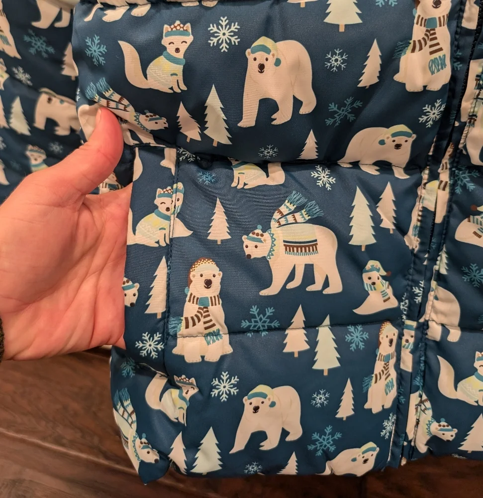 GYMBOREE boys polar bear print fleece lined hooded puffer coat size 12 - Picture 2 of 8